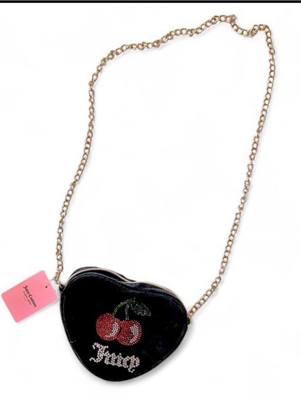 🍒NWT Juicy Couture Kids Black Heart Cherry Crossbody with Gold Chain🍒